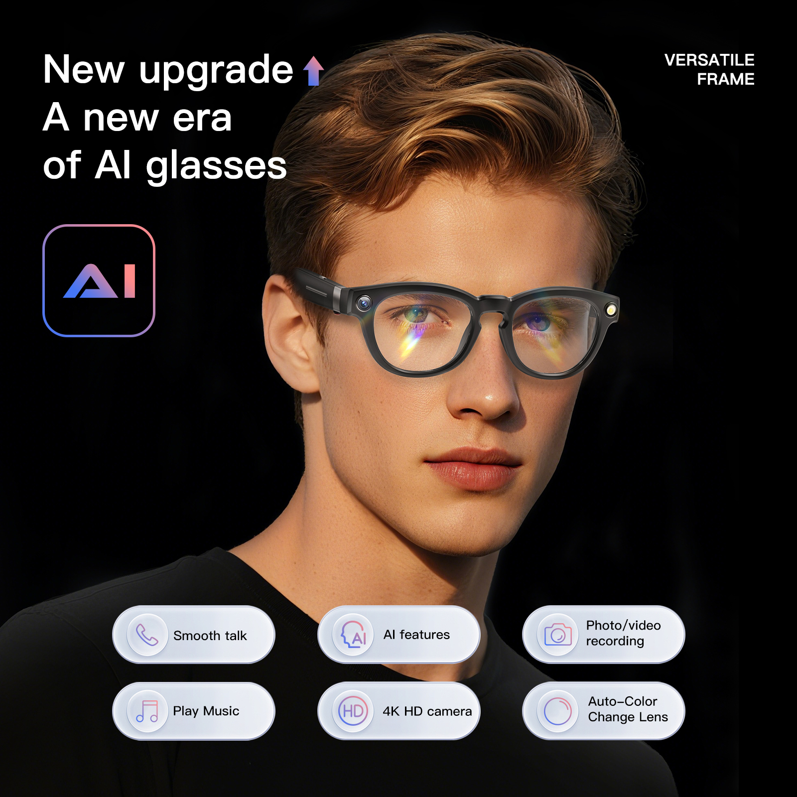 Audio Music Recognition - AI Smart Glasses with 8MP Camera,