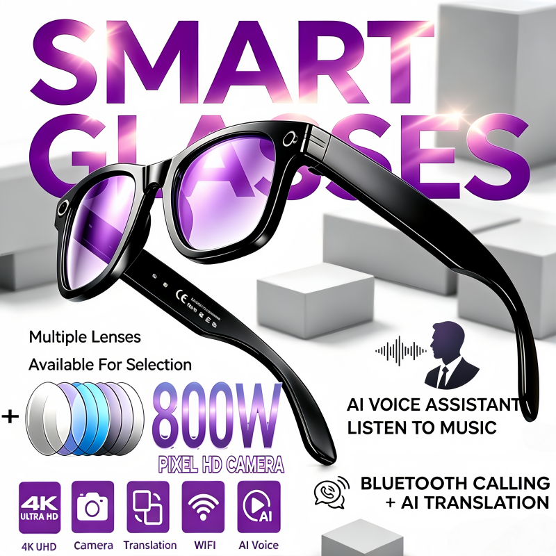 Audio Music Recognition - AI Smart Glasses with Camera 4K