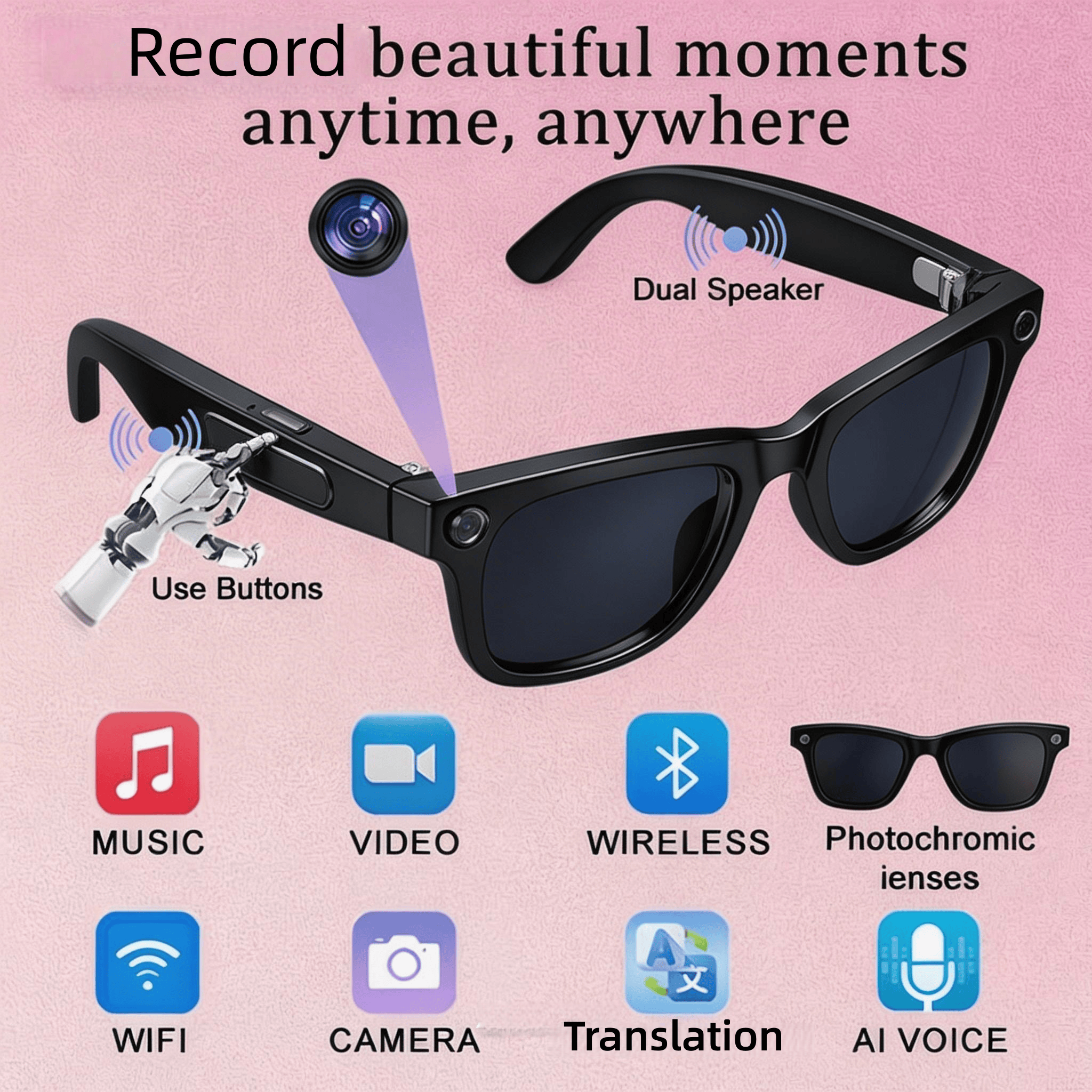 4K Camera Glasses with AI Smar - Audio Music Recognition recensione e prezzo