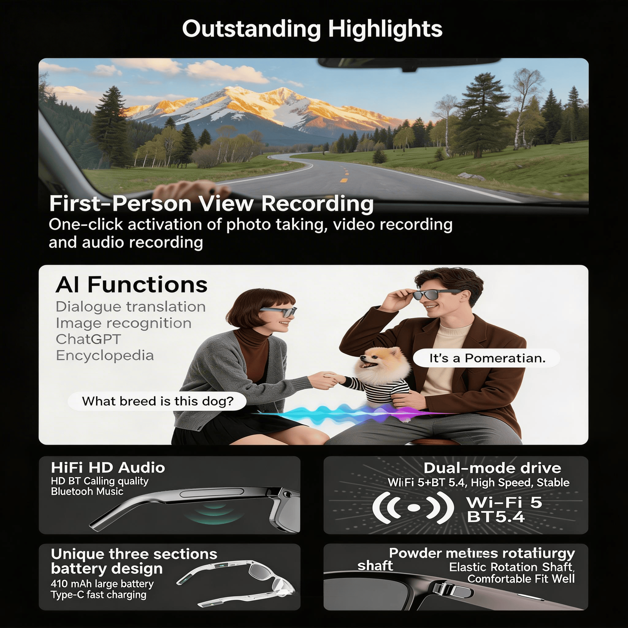 4K Camera Glasses with AI Smar - Audio Music Recognition recensione e prezzo