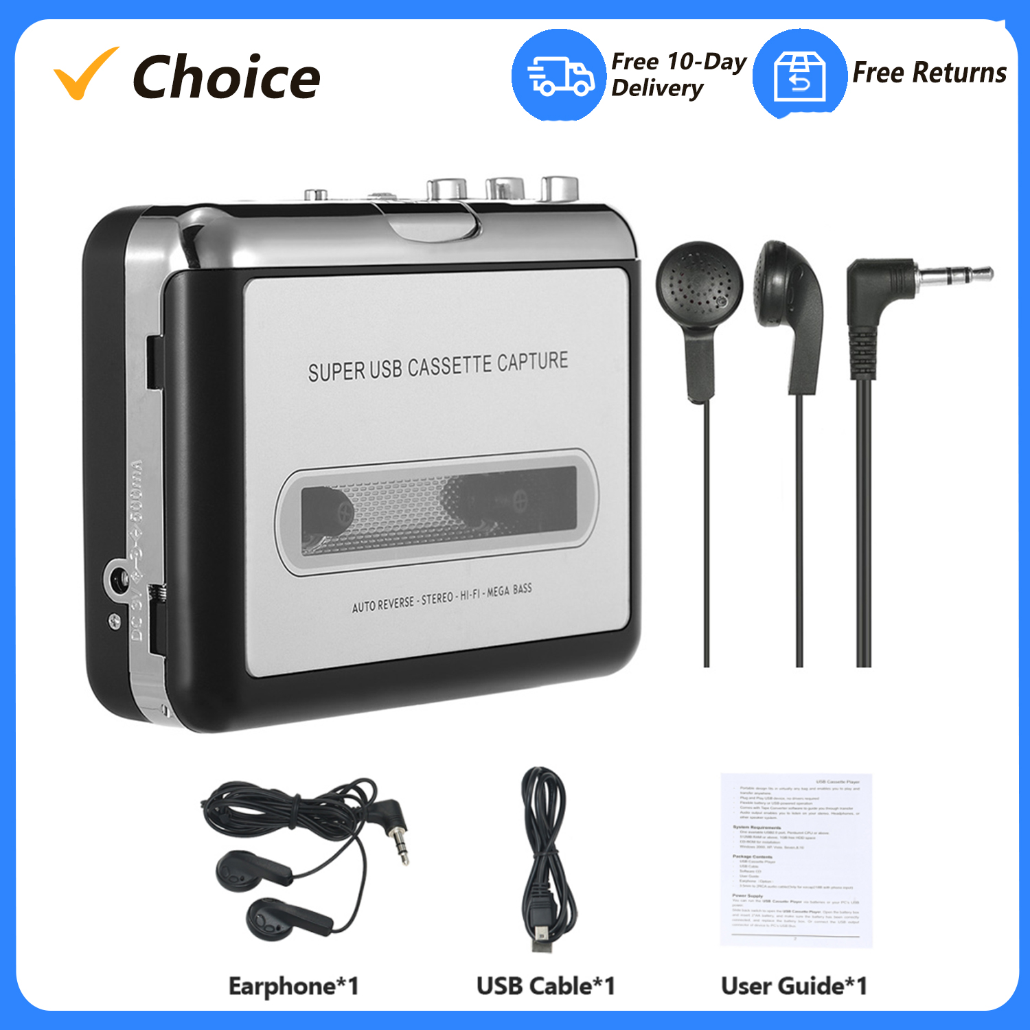 USB Cassette Capture  Cassette - Audio Music Converter To Mp3 recensione e prezzo