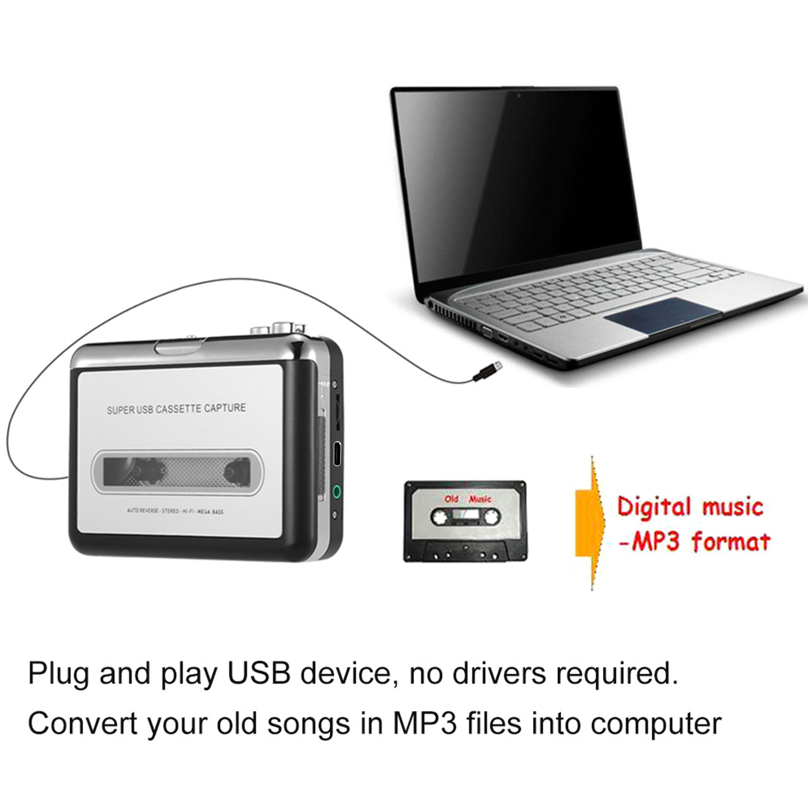 USB Cassette Capture  Cassette - Audio Music Converter To Mp3 recensione e prezzo