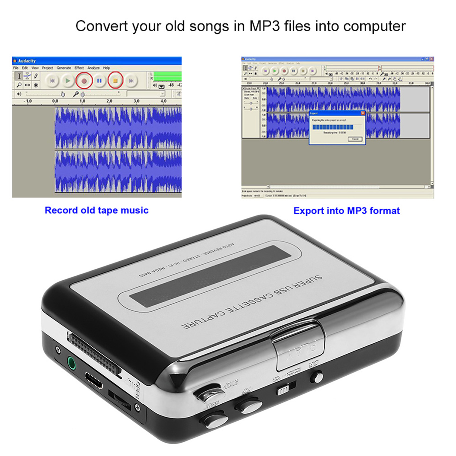 USB Cassette Capture  Cassette - Audio Music Converter To Mp3 recensione e prezzo